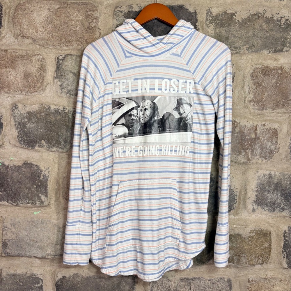 Lularoe Women's Hoodie Graphic Print "Get In Loser We're Going Killing" Stripe M